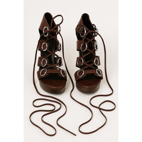 Gucci Bamboo Accent Leather Gladiator Calfskin Strappy Platform Sandals EU 37c - Picture 2 of 12